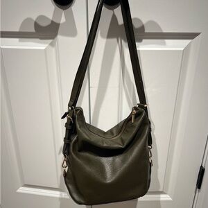 Olive Green Hobo Shoulder Bag- Gold Accents